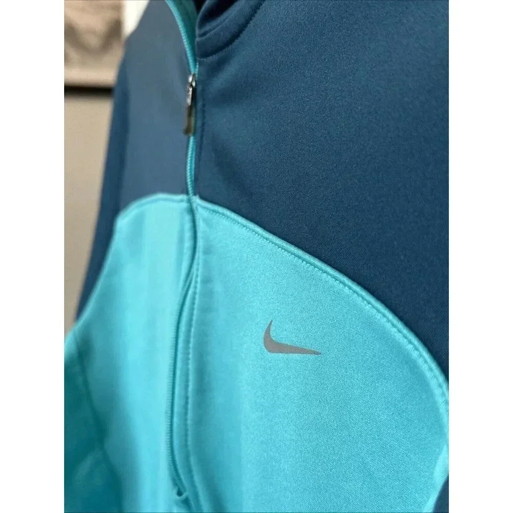 Nike Running Women’s (L) 1/4 Zip Pull Over Dri Fit Teal/Light Green Cap Hoodie
